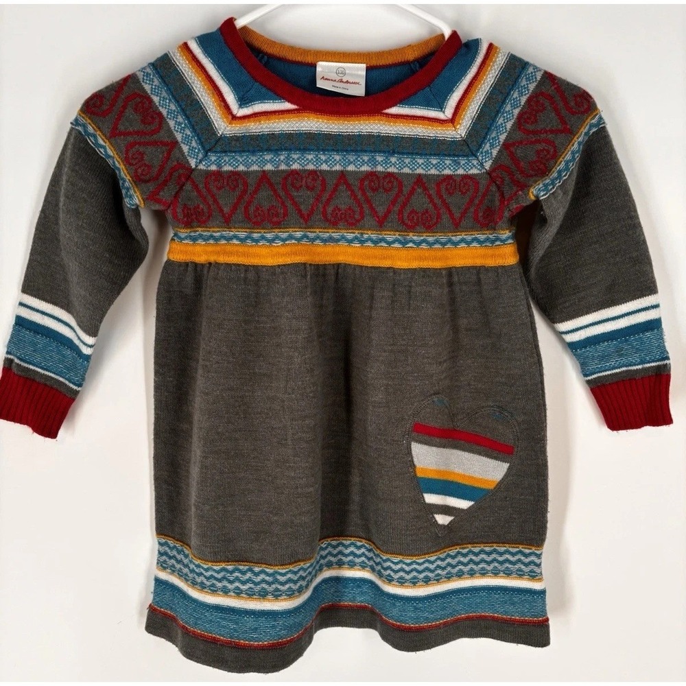 Hanna Andersson Girls Fair Isle Nordic Sweater Dress Sz 4 100 Cm Cozy Hearts